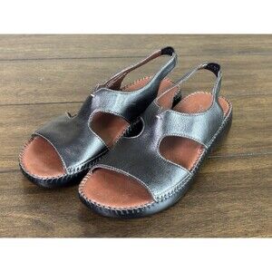 Auditions Women's Open Toe Sling Back Leather Sandals Black Size 7.5 S